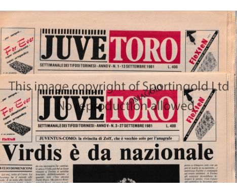 1981/82 EUROPEAN CUP     Juventus v Glasgow Celtic played 30/9/1981 at Stadio Comunale, Turin. Rare ''JUVE-TORO'' newspaper p