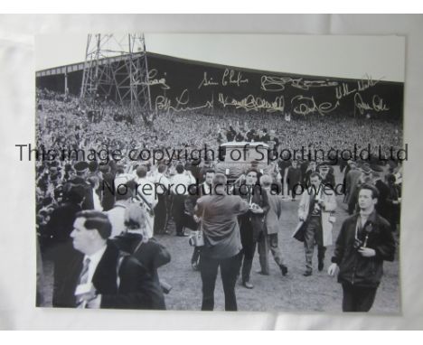 CELTIC  Autographed 16 x 12 photo showing players parading the European Cup around Celtic Park from an open top bus following