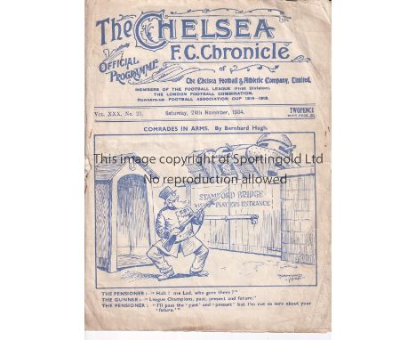 CHELSEA      Programme for the home League match v Arsenal 24/11/1934, folded and slightly worn.   Fair