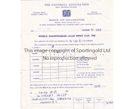 1966 WORLD CUP ENGLAND      Correspondence relating to the Tournament: Letter on headed paper from the Chief Administration O