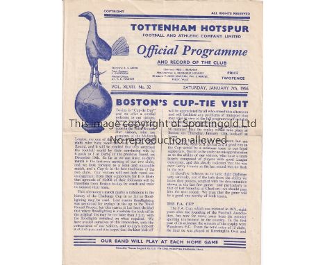 TOTTENHAM HOTSPUR V BOSTON UNITED 1956 FA CUP      Programme for the tie at Tottenham 7/1/1956, slightly creased.     General