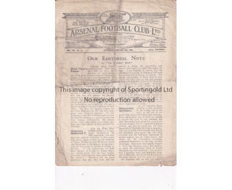 ARSENAL V WEST HAM UNITED 1925 FA CUP     Programme for the tie at Arsenal 21/1/1925, heavily folded and slightly worn.    Fa