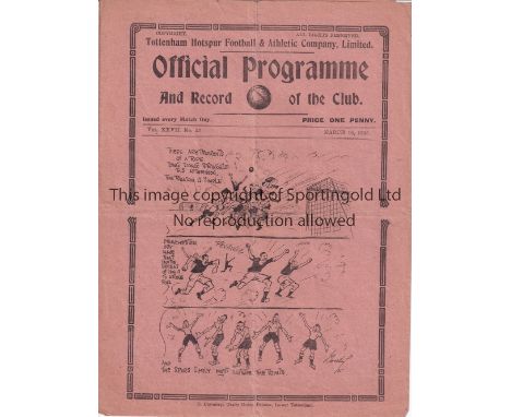TOTTENHAM HOTSPUR      Programme for the home League match v. Manchester City 16/3/1935, slightly creased and scores entered.