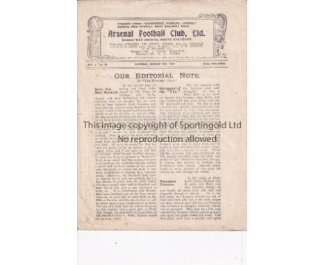 ARSENAL    Home programme v. Chelsea 14/1/1922, very slight horizontal crease.    Generally good