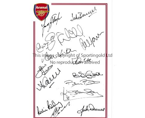 ARSENAL  Autographed 12 x 8 crested photo with club coloured borders, signed by 15 former players 1960s - 1980s including Sun