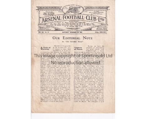 ARSENAL    Home programme v. Middlesbrough 3/11/1923, horizontal crease and very slight wear.    Generally good