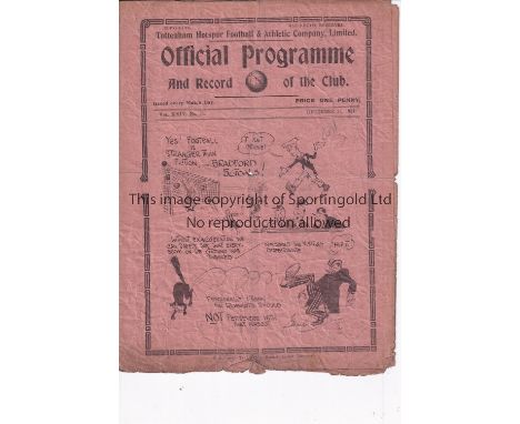 TOTTENHAM HOTSPUR     Home programme for the London Combination match v Arsenal 12/12/1931, creased and worn.    Fair