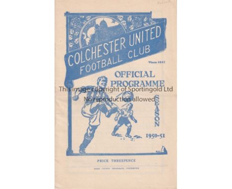 COLCHESTER UNITED FIRST LEAGUE SEASON      Home programme v. Newport County 20/1/1951, very light horizontal crease and team 
