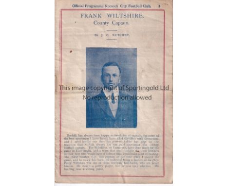 WOOLWICH ARSENAL     Away Reserves programme against Norwich 'A' 27/2/1907. South Eastern League. Missing front and back cove