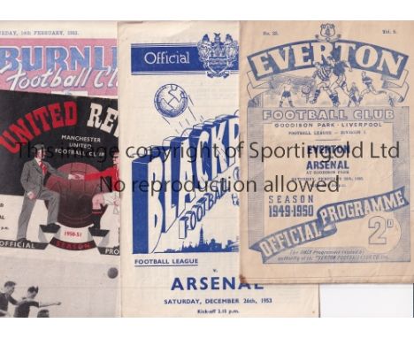 ARSENAL AWAYS      Four Arsenal away programmes v Everton 1949/50, Manchester United 1950/51, Burnley (FAC) 1952/53 and Black