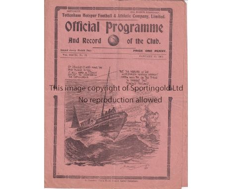 TOTTENHAM HOTSPUR      Programme for the home League match v. Manchester City 12/1/1935, slightly creased and scores entered.