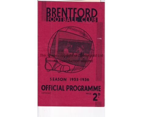 ARSENAL     Away programme v Brentford 2/11/1935. Very light staple rust. Score inserted. Small mark on front cover.    Fair 