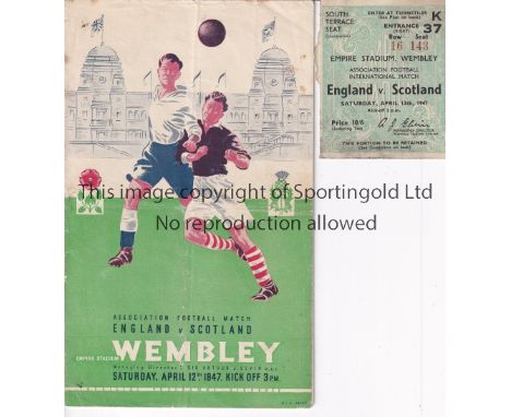 ENGLAND V SCOTLAND 1947     Programme and ticket for the International at Wembley 12/4/1947. Programme folded and minor tape 