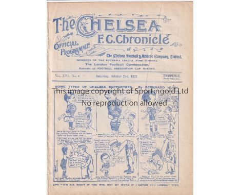 CHELSEA      Home programme v Burnley 2/10/1920. Ex Bound Volume. With portrait insert of William Dickie . Good       