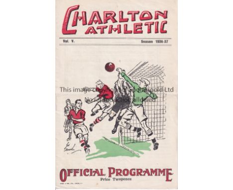 ARSENAL     Away programme v Charlton Athletic 17/10/1936. Light staple rust. No writing. Generally good                 