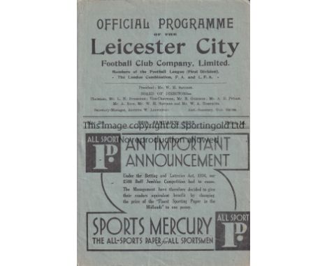 ARSENAL     Away programme v Leicester City  FA Cup 4th Round 26/1/1935. Score, scorers inserted. Staple rust.       Fair to 