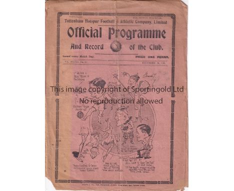 TOTTENHAM HOTSPUR     Home programme v Bradford City 28/12/1935. Torn at lower spine, small paper loss at the bottom of the s