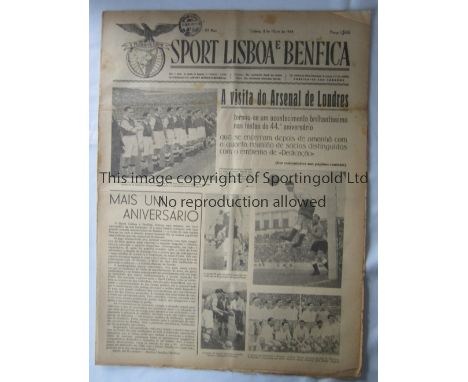 BENFICA v ARSENAL 1948        S.L. Benfica v Arsenal (Friendly) played 3/5/1948 at Estadio Nacional, Lisbon. Very rare 12-pag