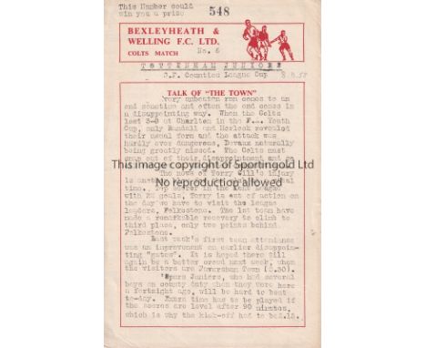 TOTTENHAM HOTSPUR      Programme for the away South East Counties League Cup tie v Bexleyheath &amp; Welling 8/11/1958.    Go