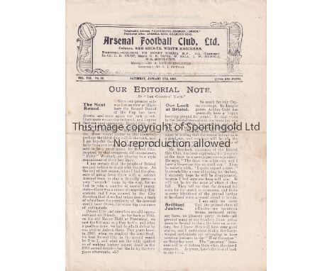 ARSENAL    Home programme v. Aston Villa 24/1/1920 incorrectly dated 27th, horizontal crease.    Generally good