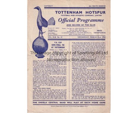 ARSENAL V CHELSEA 1950 FA CUP SEMI-FINAL REPLAY     Programme for the tie at Tottenham 22/3/1950, horizontal fold, minor tear