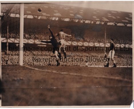 EVERTON V MANCHESTER UNITED 1953     Two original B/W action Press photos from the FA Cup tie at Goodison Park 14/2/1953 both