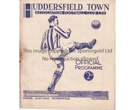 ARSENAL     Away programme v Huddersfield Town 5/9/1936. Rusty staples. No writing. Fair to generally good            