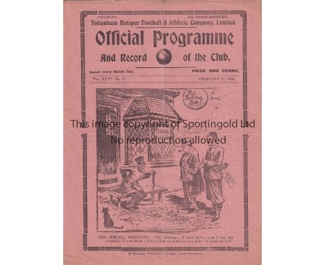TOTTENHAM HOTSPUR      Programme for the home League match v. Chelsea 10/2/1934, slightly creased and scores entered.    Gene