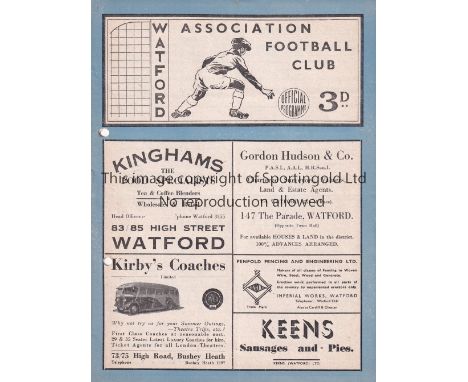WATFORD V PRESTON NORTH END 1950 FA CUP     Programme for the tie at Watford 7/1/1950, 2 punched holes.   Fair