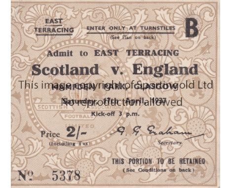 SCOTLAND V ENGLAND 1937       Ticket for the International at Hampden Park 17/4/1937.    Good