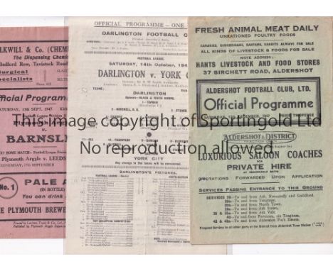 1940'S FOOTBALL PROGRAMMES    Ten programmes: Aldershot v Swindon 47/8, Darlington v York 44/5 small holes repaired, Plymouth