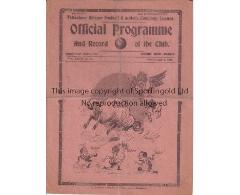 TOTTENHAM HOTSPUR      Programme for the home League match v. Derby County 9/2/1935, folded and scores entered.    Generally 