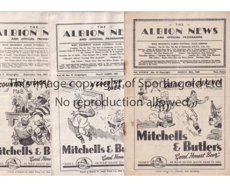 WEST BROMWICH ALBION    Seven home programmes v Bury 47-48 horizontal fold and slightly rusty staples, v Huddersfield 50-51, 