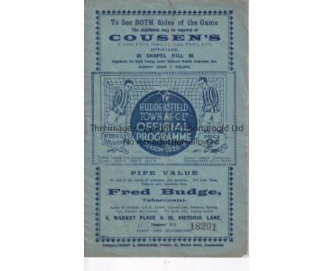 ARSENAL     Away programme v Huddersfield Town 9/2/1929. Very light staple rust and vertical crease. No writing.   Fair to ge