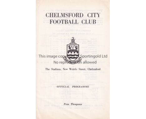 TOTTENHAM HOTSPUR      Programme for the away Metropolitan League v. Chelmsford City Reserves 18/9/1965.    Good