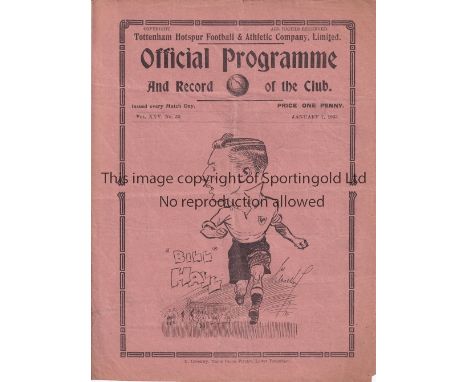 TOTTENHAM HOTSPUR      Programme for the home League match v. Stoke City 7/1/1933, slightly creased and scores entered.    Ge
