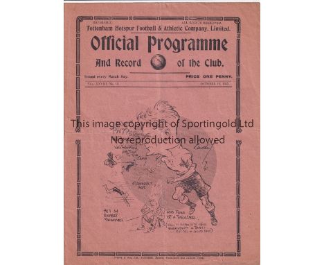 TOTTENHAM HOTSPUR      Programme for the home League match v. Bradford Park Ave. 19/10/1935, folded and scores entered.    Ge