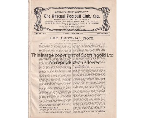 ARSENAL     Home programme v. Newcastle United 30/8/1919, opening home League match of the season and first post WWI home Lea