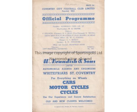 ARSENAL     Programme for the away FL South match v. Coventry City 25/8/1945, first match of the season.     Generally good