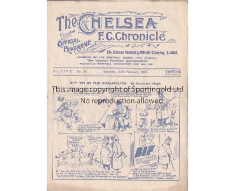 CHELSEA    Home programme v Bolton Wanderers 25/2/1933. Not ex Bound Volume. Very light horizontal fold and lacking staples. 