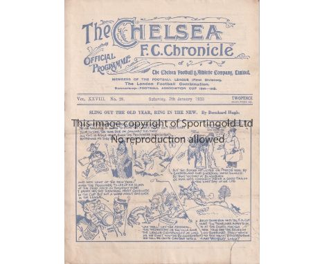 CHELSEA    Home programme v Huddersfield Town 7/1/1933. Not ex Bound Volume. Tears restored and light staple rust. No writing