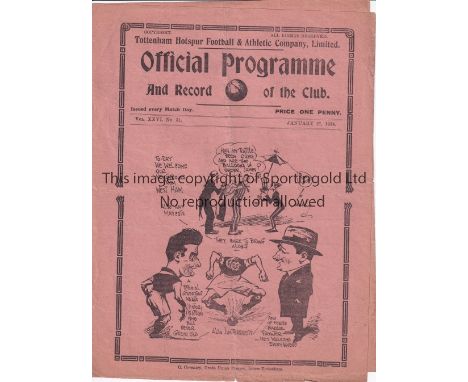 TOTTENHAM HOTSPUR      Programme for the home FA Cup tie v. West Ham United 27/1/1934, folded and scores entered.    Generall