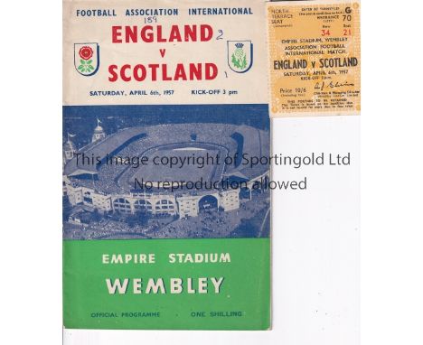 DUNCAN EDWARDS         Programme and ticket for England v Scotland International at Wembley 6/4/1957 in which Edwards appeare