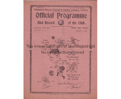 TOTTENHAM HOTSPUR      Programme for the home League match v. Lincoln City 25/3/1933, slightly creased and scores entered.   