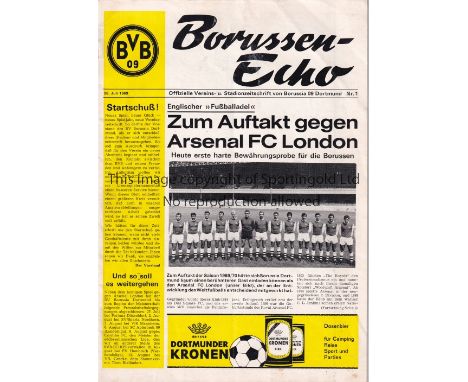 ARSENAL      Programme for the away Friendly v. Borussia Dortmund 26/7/1969, slight vertical crease, team changes and scores 
