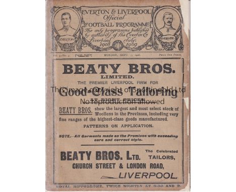 WOOLWICH ARSENAL  Away programme v Everton 7/9/1908. Some restoration at edges. No writing.   Fair