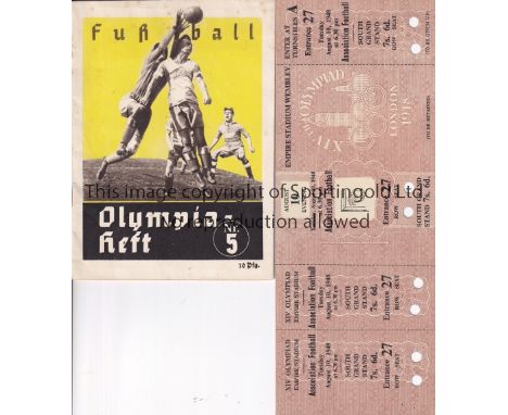 1936 BERLIN &amp; 1948 LONDON OLYMPICS       Olympia-Heft booklet number 5 - Football for the 36 Olympics and an unused ticke