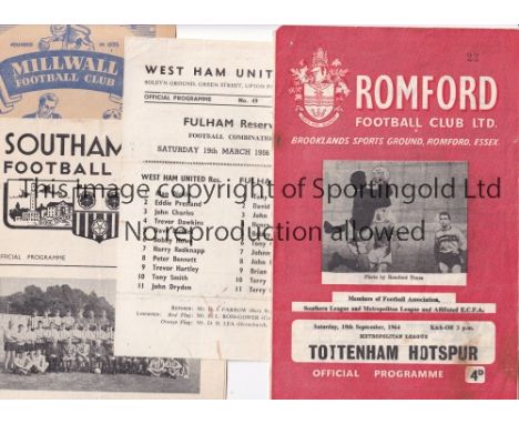 RESERVE TEAM FOOTBALL PROGRAMMES       Twenty two programmes including Romford v Tottenham 19//64 Met. Lge slightly marked an