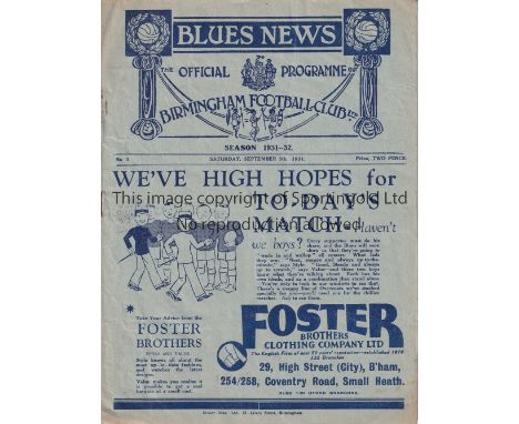 ARSENAL      Away programme v Birmingham City  5/9/1931. Staple rust. No writing.   Fair to generally good