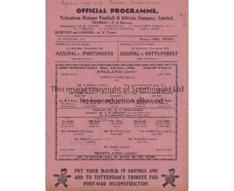 AT TOTTENHAM HOTSPUR / ENGLAND ARMY V SCOTLAND ARMY 1945      Single sheet programme for the Army International at Tottenham 